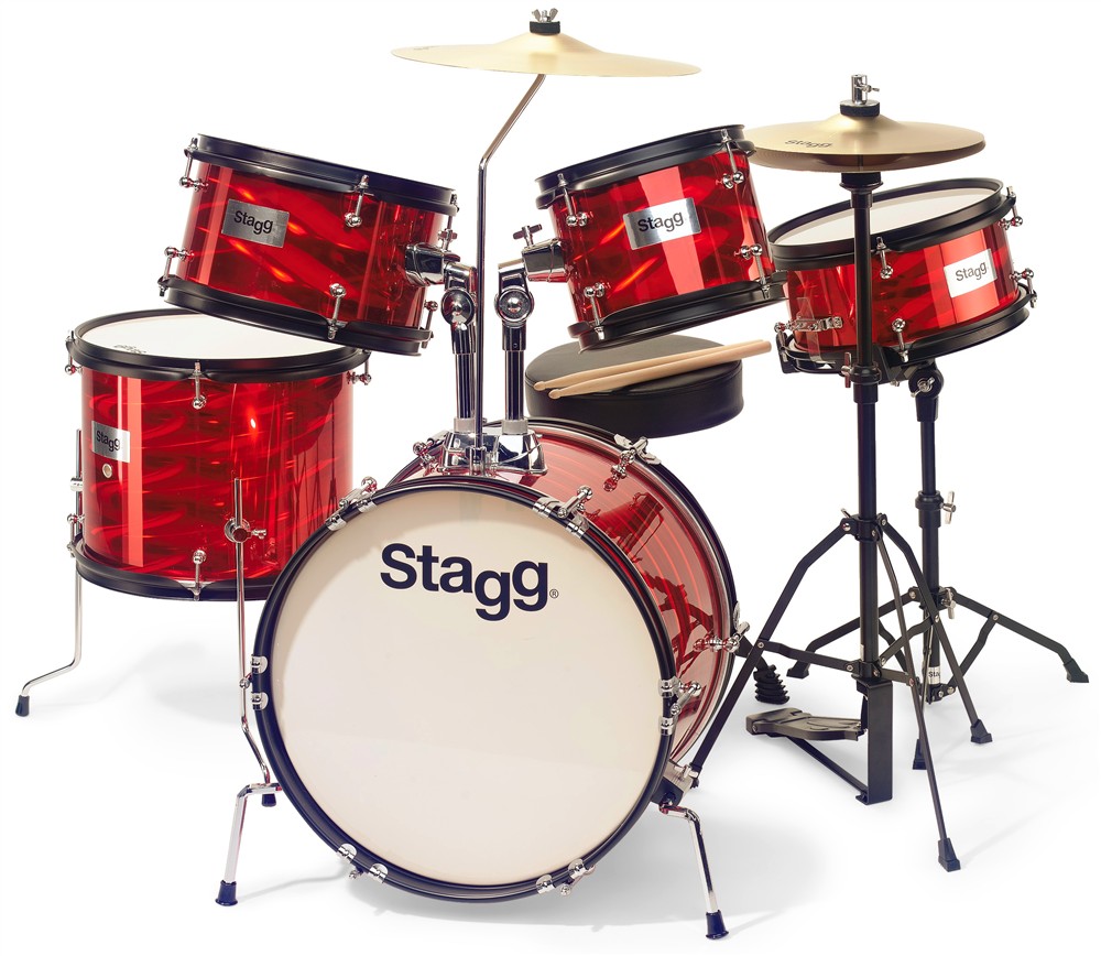 Stagg TIM JR 5/16 RD dětská bicí souprava 5-dílná včetně příslušenství, červená